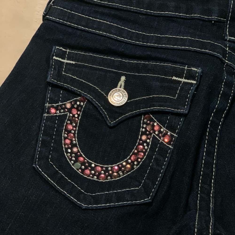 { True Religion } Pink Rhinestone Dark Wash Jeans - Picture 2 of 8
